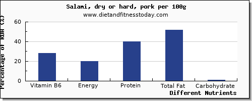 chart to show highest vitamin b6 in salami per 100g